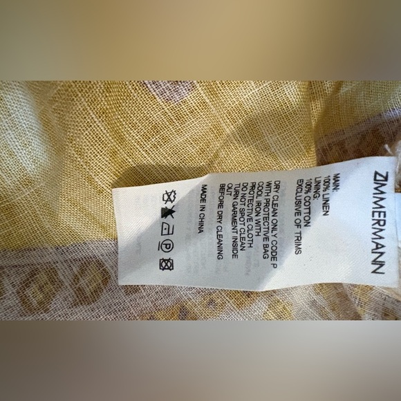 Zimmermann Yellow and Cream Long Sleeve Dress 100% linen - Picture 6 of 7